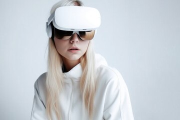 Girl in virtual glasses on a white background