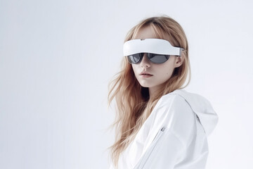 Girl in virtual glasses on a white background