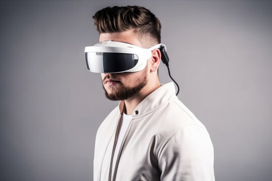 Man in virtual glasses on a plain background
