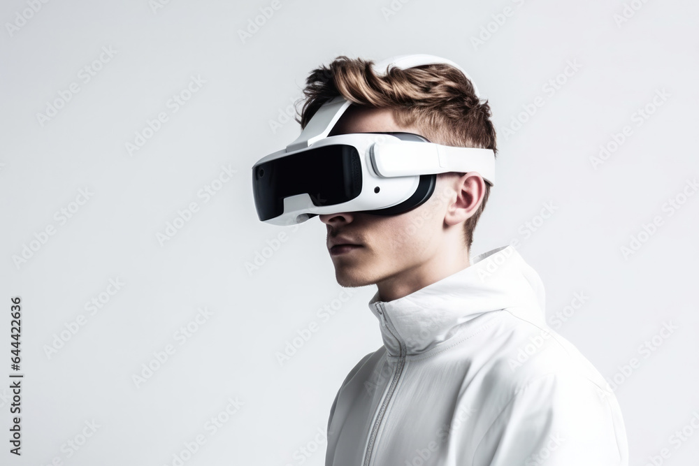 Wall mural man in virtual glasses on a plain background