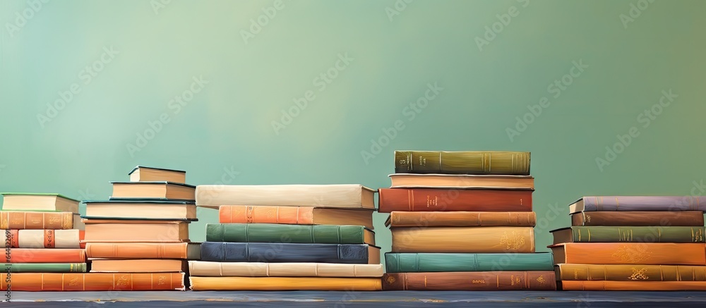 Leinwandbilder old books for learning stacked in the library with a isolated pastel background copy space