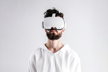Fototapeta premium Man in virtual glasses on a plain background