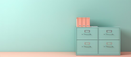 Office data storage concept with isolated pastel background Copy space and a filing cabinet - obrazy, fototapety, plakaty