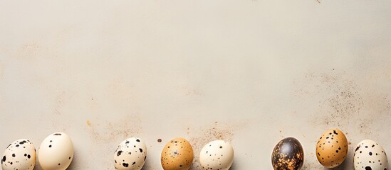 Obraz premium Painted quail eggs for Easter on a isolated pastel background Copy space