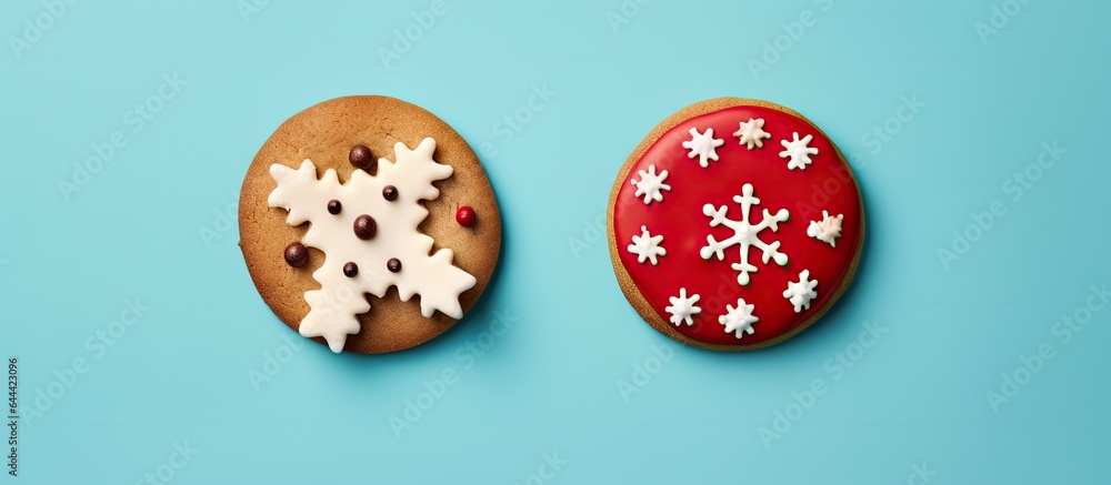 Poster pair of cookies on a isolated pastel background copy space