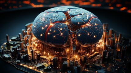 The human brain connected to microcircuits, Generative AI