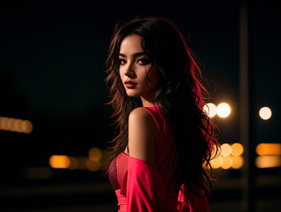 Naklejka premium portrait of a woman in a night setting