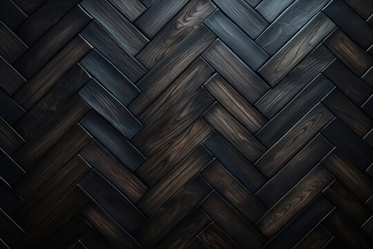 Close-up of dark boards hardwood pattern, top view parquet indoors