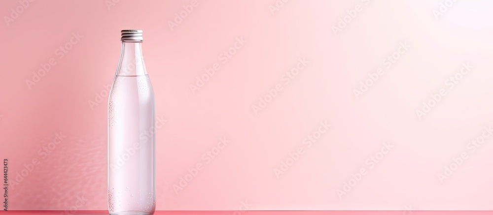 Poster Plastic bottle with clipping path drink displayed on a isolated pastel background Copy space