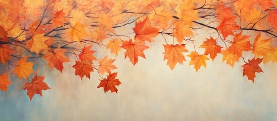 November maple leaves in compositions of autumn colors isolated pastel background Copy space