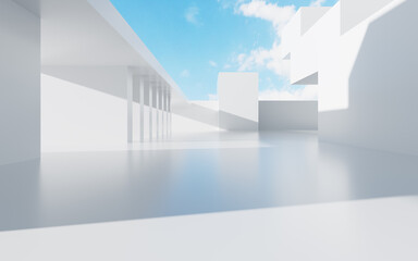 Abstract outdoor geometric building, 3d rendering.