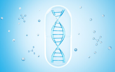 DNA and molecular structure in the blue background, 3d rendering.