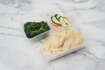 chicken rice in takeaway box