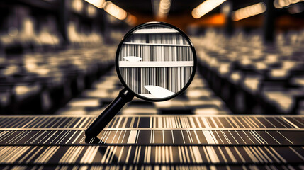 Magnifying glass hovering above barcodes, unveiling hidden details in plain sight