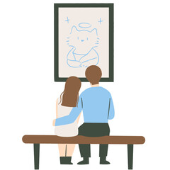 Couple dating at art museum flat illustration