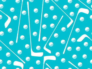 Seamless pattern with golf clubs and balls. Golf putter and a golf ball in a minimalist style. Design for typography, banners and posters, promotional items. Vector illustration