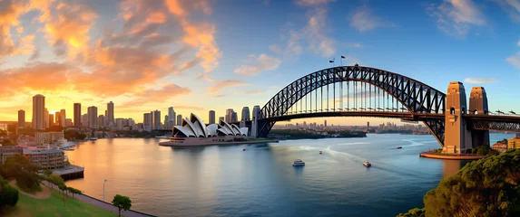 Cercles muraux Sydney Harbour Bridge Sydney Harbour Bridge panoramic view at sunset, Australia