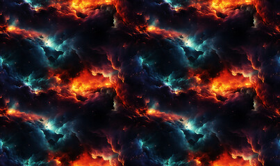 Ethereal galaxy featuring an explosion of vibrant colors. Seamless repeatable background. - obrazy, fototapety, plakaty