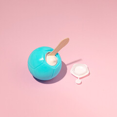 Ice cream in a turquoise plastic ball, summer refreshment, seventies nostalgia.