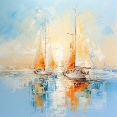 Sailing boat abstract painting wall art poster in impressionism painting style