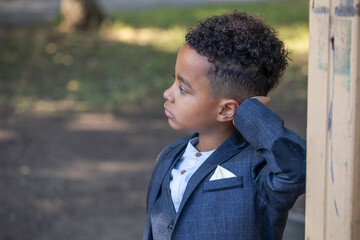 Close up portrait of a young beautiful african boy