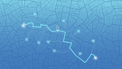 Map city with gps pins. Street, road,. Alternative way with location system. Urban map with pointers. Vector, background. Urban map with information pointers, signs, arrows. Vector illustration.