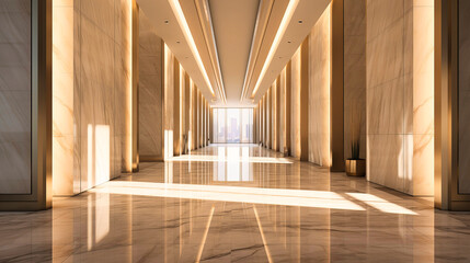 Pristine marble corridor in a state-of-the-art business facility,
