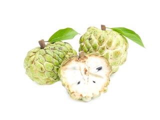 Fresh organic custard apples placed on a white background.