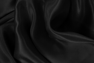 Black grey fabric texture background, detail of silk or linen pattern.