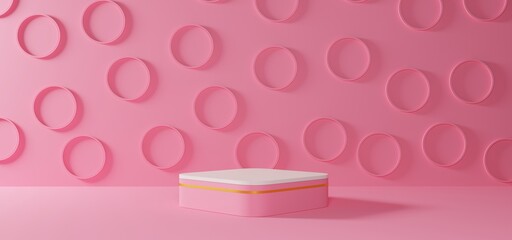  pink showcase with neon light in the pink room.3d rendering. 