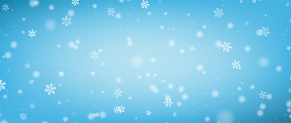 Snow blue background. Christmas snowy winter design. White falling snowflakes. snowfall texture decoration. Vector illustration