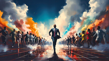 Corporate athletes at a starting line - Powered by Adobe