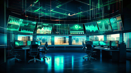 Trading floor with screens updating in real-time