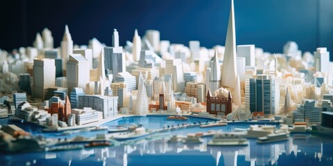 City Skyline Paper Background - Amazing Cityscape Origami Wallpaper - Delicate Urban Silhouettes in Origami - City Streets and Towers Artfully Folded from Paper created with Generative AI Technology