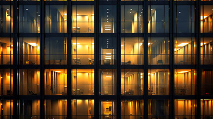 Office building lights turning on and off in patterns - obrazy, fototapety, plakaty