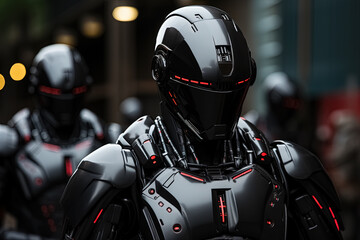 Fototapeta premium Portrait of futuristic robot policeman. Generative Ai