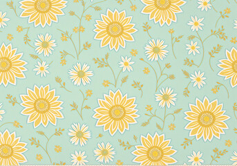 Sunny Elegance: Stylized Yellow and White Floral Pattern