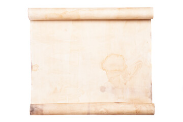 Old paper parchment scroll isolated on white
