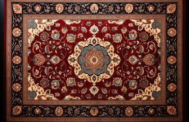  Traditional rug with red and blue floral patterns and hand tufting