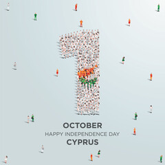 Happy Independence Day Cyprus. A large group of people form to create the number 1 as Cyprus celebrates its Independence Day on the 1st of October. Vector illustration.