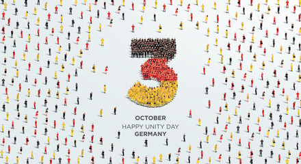 Happy Unity Day Germany. A large group of people form to create the number 3 as Germany celebrates its Unity Day on the 3rd of October. Vector illustration.