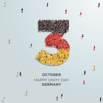 Happy Unity Day Germany. A large group of people form to create the number 3 as Germany celebrates its Unity Day on the 3rd of October. Vector illustration.