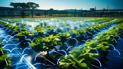 AI-powered irrigation systems optimize water usage for thriving crops. - obrazy, fototapety, plakaty