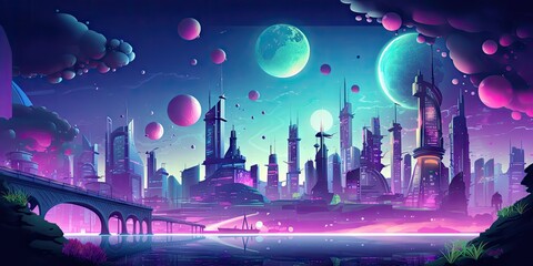Futuristic Urban Ecosystem Background Captured in Flat Design Artistry - Vector-Centric Animation Backdrop of a Sustainable and Green Metropolis Wallpaper created with Generative AI Technology