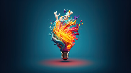 Colorful Creative idea concept with lightbulb made from colorful paint - obrazy, fototapety, plakaty