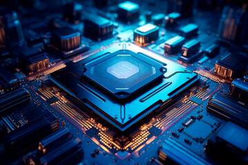 Fototapeta premium Procesador de ordenador. Concepto CPU. AI Generative. 