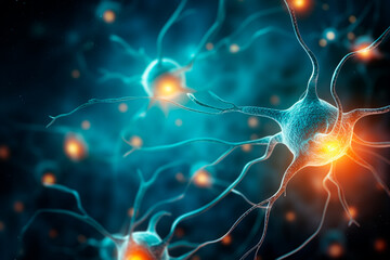 Neuronas, células cerebrales, fondo médico. AI Generative