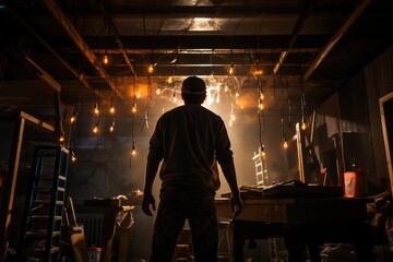 Fototapeta premium workers in safety vests operating. Wooden plank on a sawmill conveyor belt. Generative AI