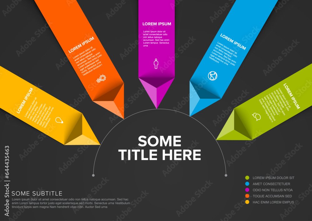 Poster vectordark multipurpose infographic template with five stripes and triangle arrows elements