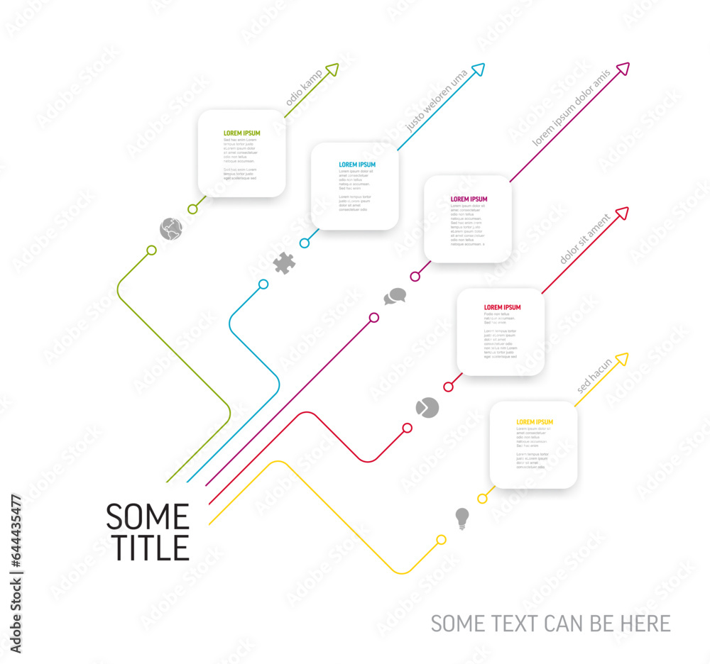 Poster light five content block diagonal template with white square cards colorful lines icons and descript